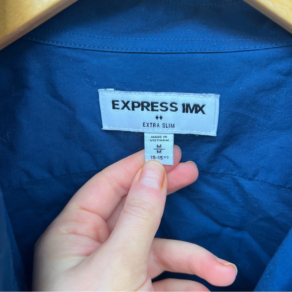 Express Navy Blue Collared Button Down Dress Shirt - image 2